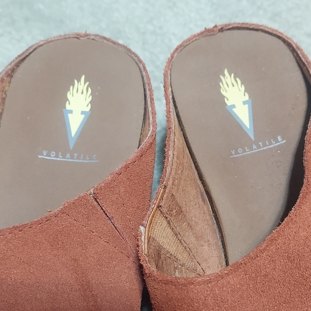 Volatile Evita Whiskey Cognac Leather Double-Strap Espadrille Wedge Sandals Sz 8